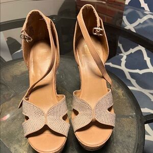 Material Girl Tan Heels with Rhinestone Accents